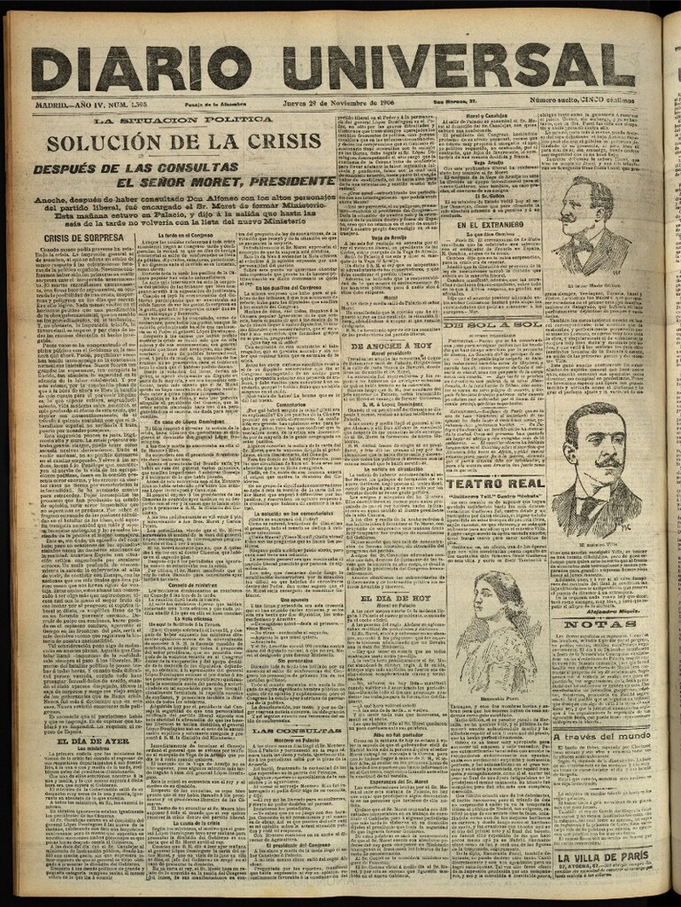 Miniatura de Diario Universal del 29 de noviembre de 1906, edición de tarde