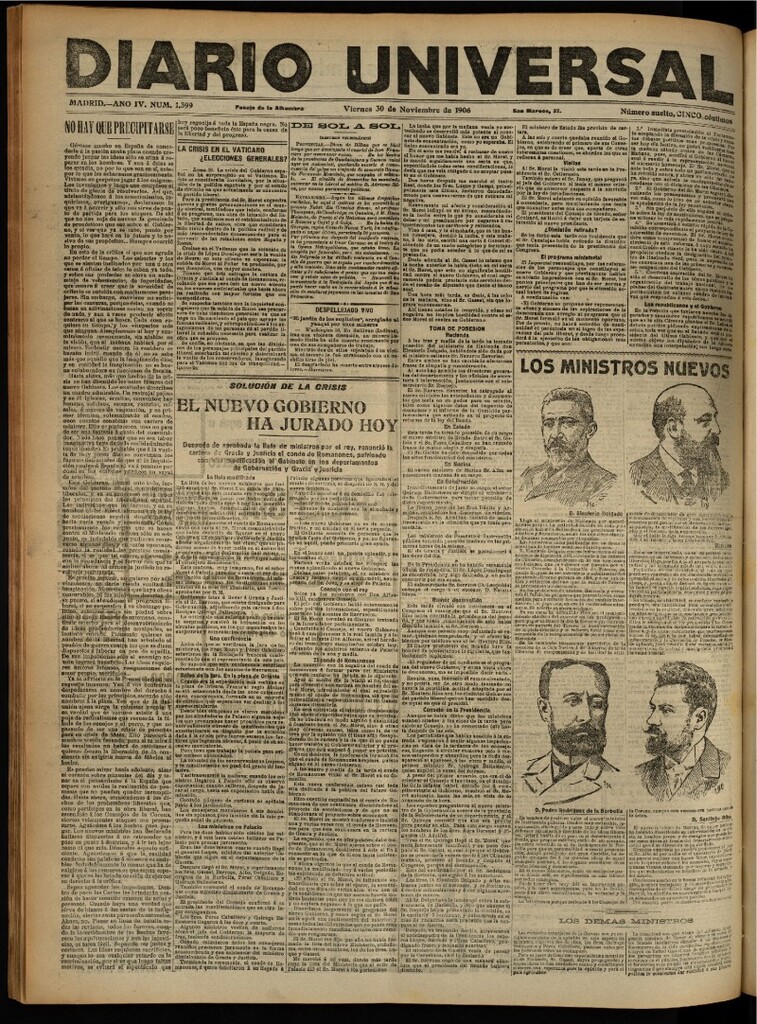 Miniatura de Diario Universal del 30 de noviembre de 1906, edición de noche