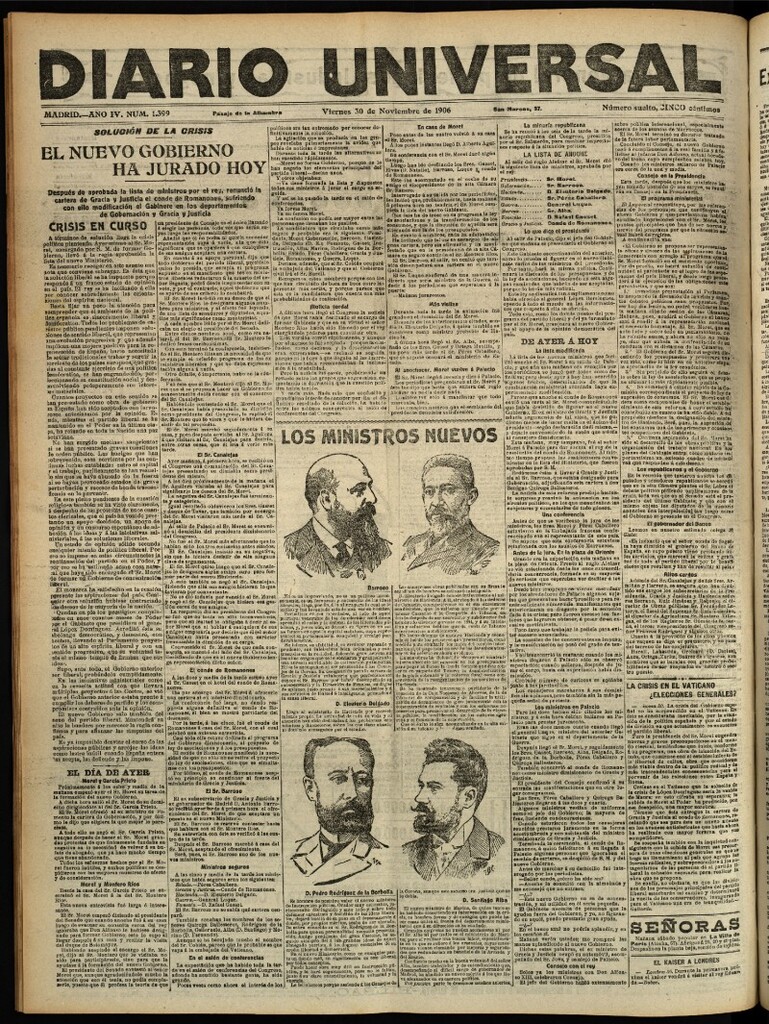 Miniatura de Diario Universal del 30 de noviembre de 1906, edición de tarde