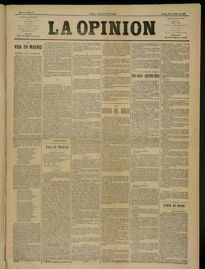 Miniatura de La Opinión del 28 de junio de 1886, nº 57