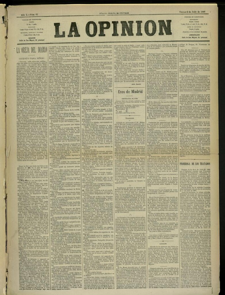Miniatura de La Opinión del 2 de Julio de 1886, nº 61
