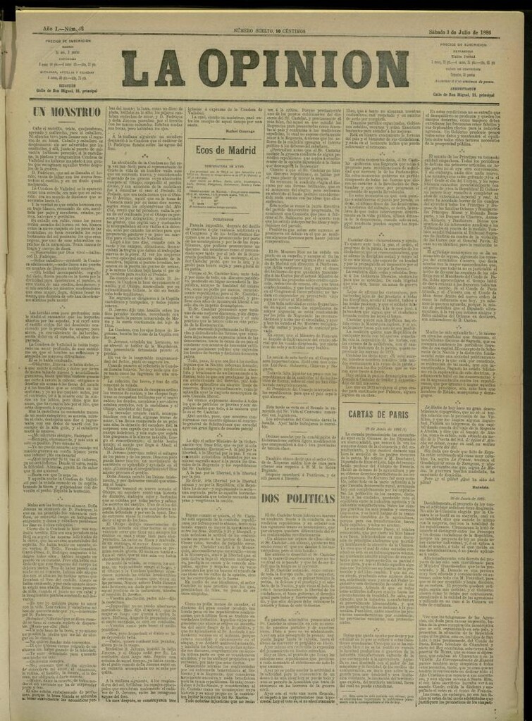 Miniatura de La Opinión del 3 de Julio de 1886, nº 62