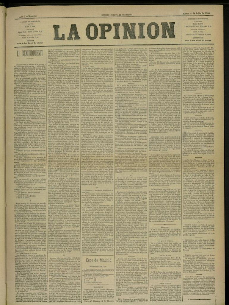 Miniatura de La Opinión del 6 de Julio de 1886, nº 65
