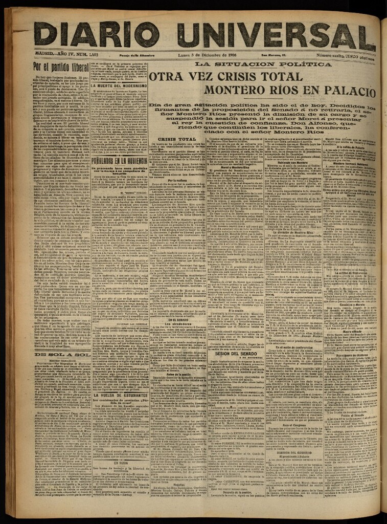 Miniatura de Diario Universal del 3 de diciembre de 1906, edición de noche