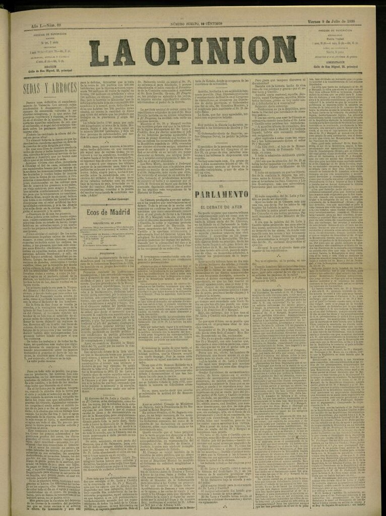 Miniatura de La Opinión del 9 de Julio de 1886, nº 68