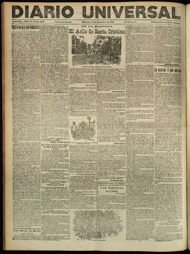 Miniatura de Diario Universal del 5 de diciembre de 1906, edición de tarde