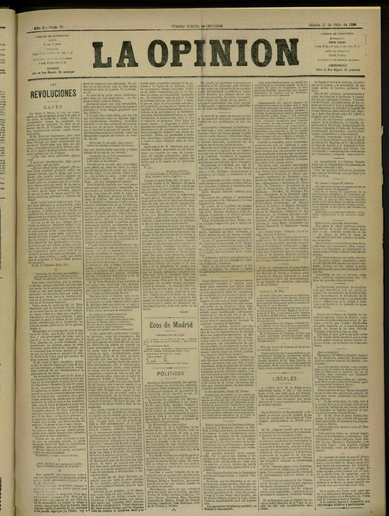 Miniatura de La Opinión del 17 de Julio de 1886, nº 76