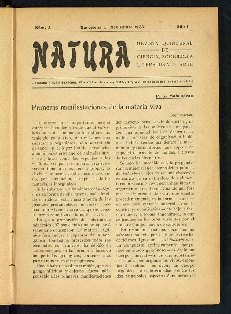 Miniatura de Natura : revista quincenal de ciencia, sociología, literatura y arte del 1 de noviembre de 1903