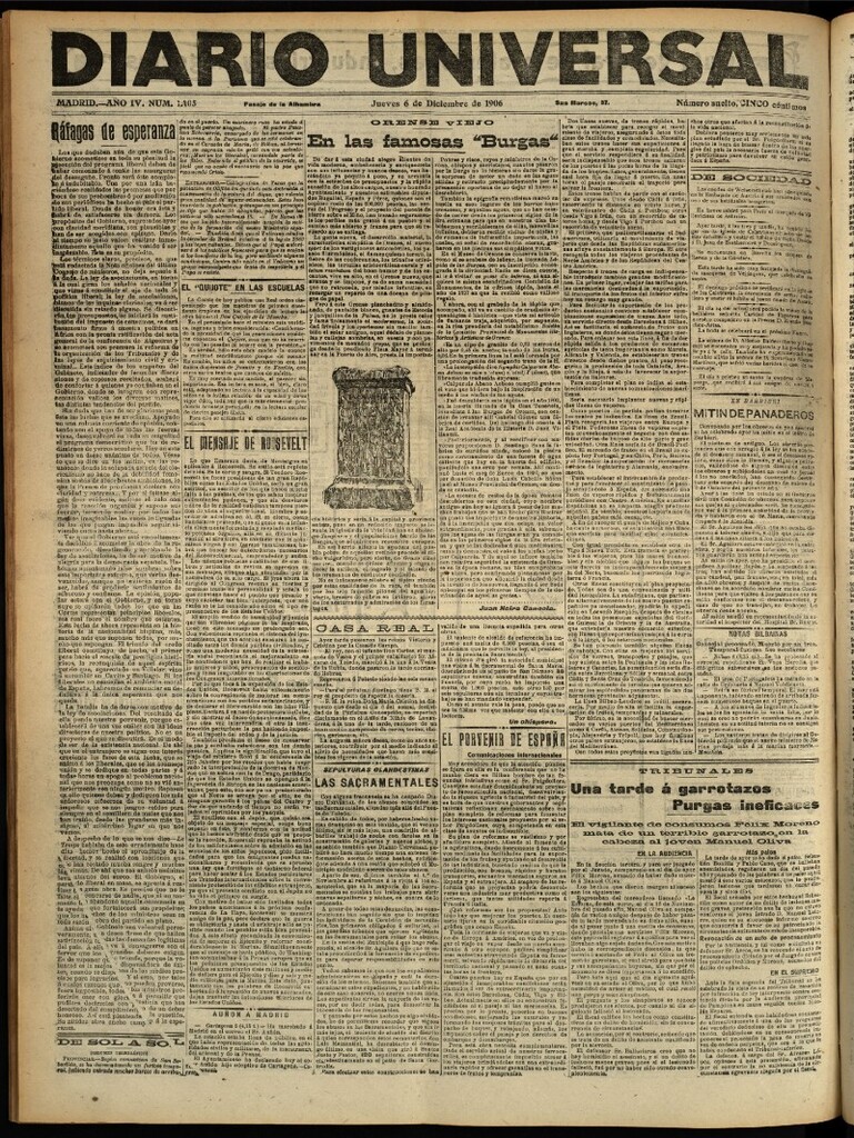 Miniatura de Diario Universal del 6 de diciembre de 1906, edición de tarde