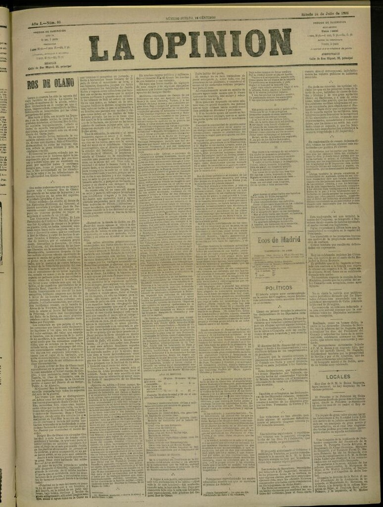 Miniatura de La Opinión del 24 de julio de 1886, nº 88