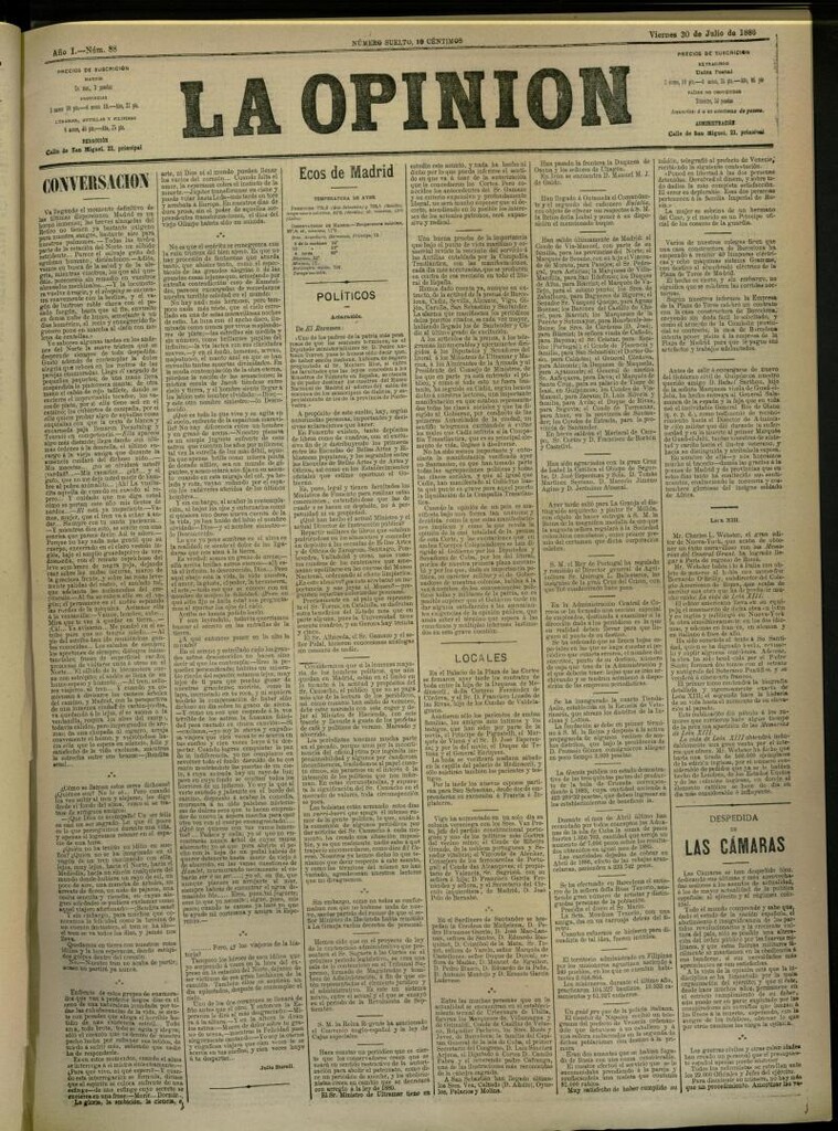 Miniatura de La Opinión del 30 de Julio de 1886, nº 88