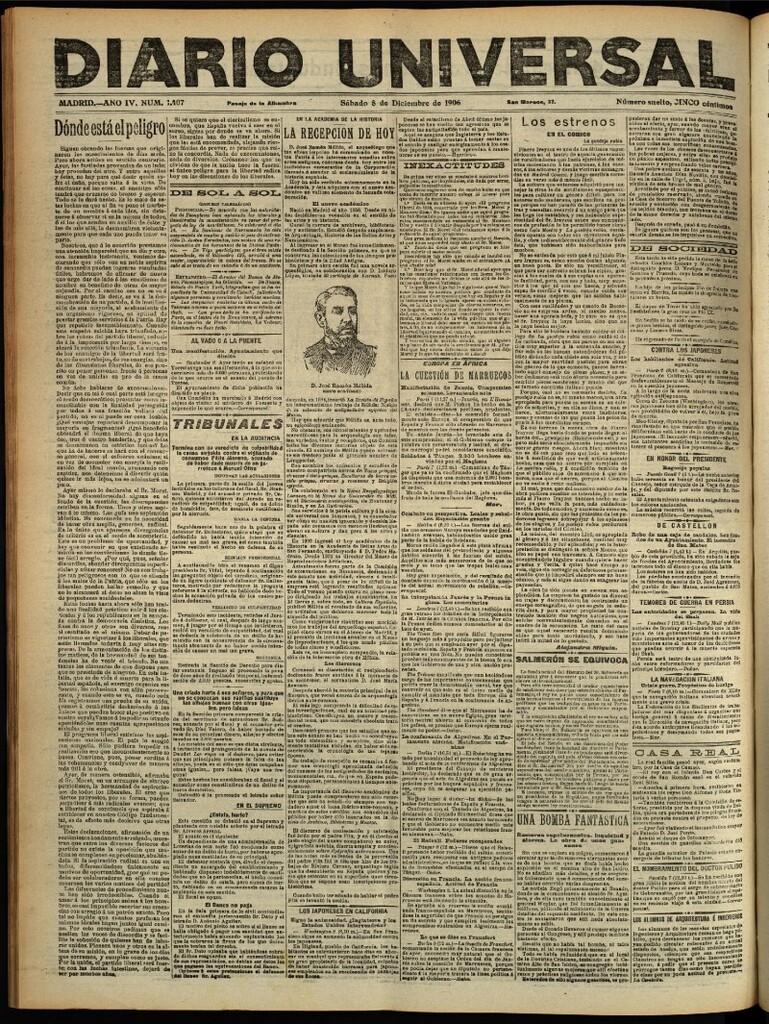 Miniatura de Diario Universal del 8 de diciembre de 1906, edición de tarde