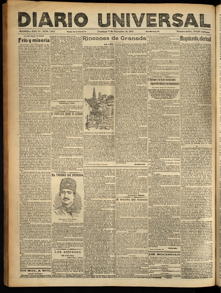 Miniatura de Diario Universal del 9 de diciembre de 1906, edición de noche