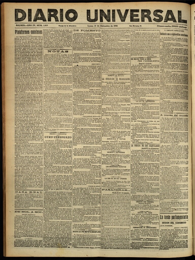 Miniatura de Diario Universal del 10 de diciembre de 1906, edición de tarde