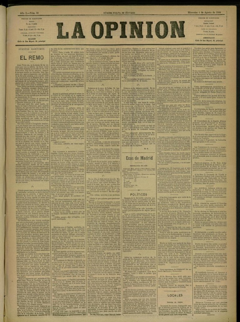 Miniatura de La Opinión del 4 de agosto de 1886, nº 93