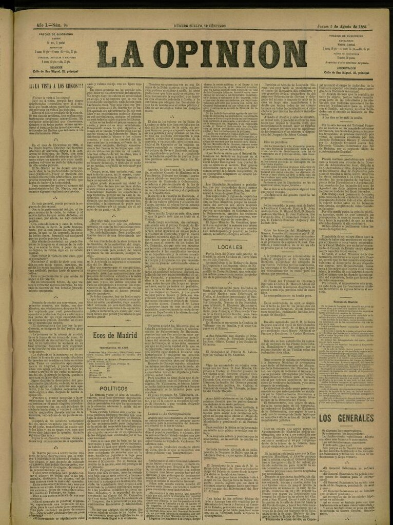 Miniatura de La Opinión del 5 de agosto de 1886, nº 94