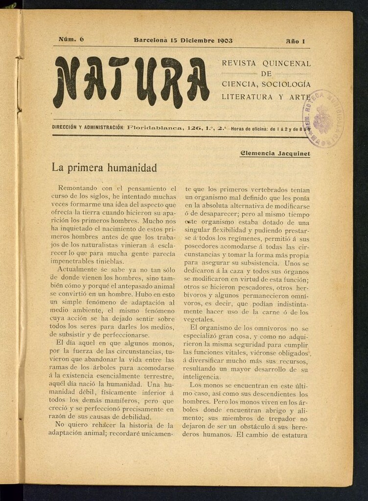 Miniatura de Natura : revista quincenal de ciencia, sociología, literatura y arte del 15 de diciembre de 1903