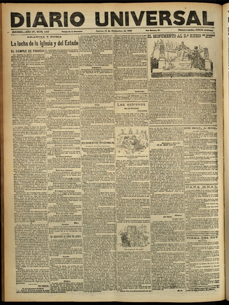 Miniatura de Diario Universal del 13 de diciembre de 1906, edición de tarde