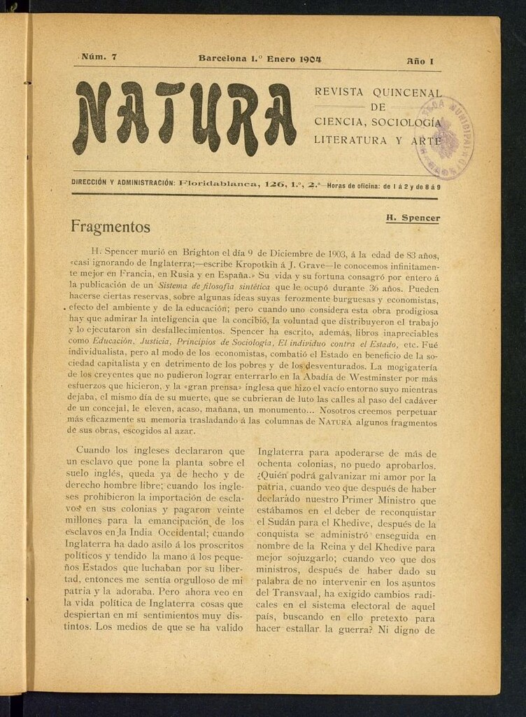 Miniatura de Natura : revista quincenal de ciencia, sociología, literatura y arte del 1 de enero de 1904