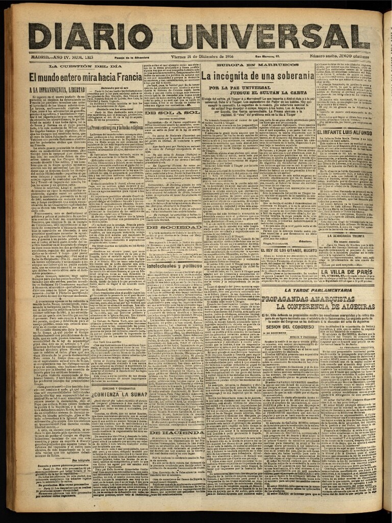 Miniatura de Diario Universal del 14 de diciembre de 1906, edición de noche