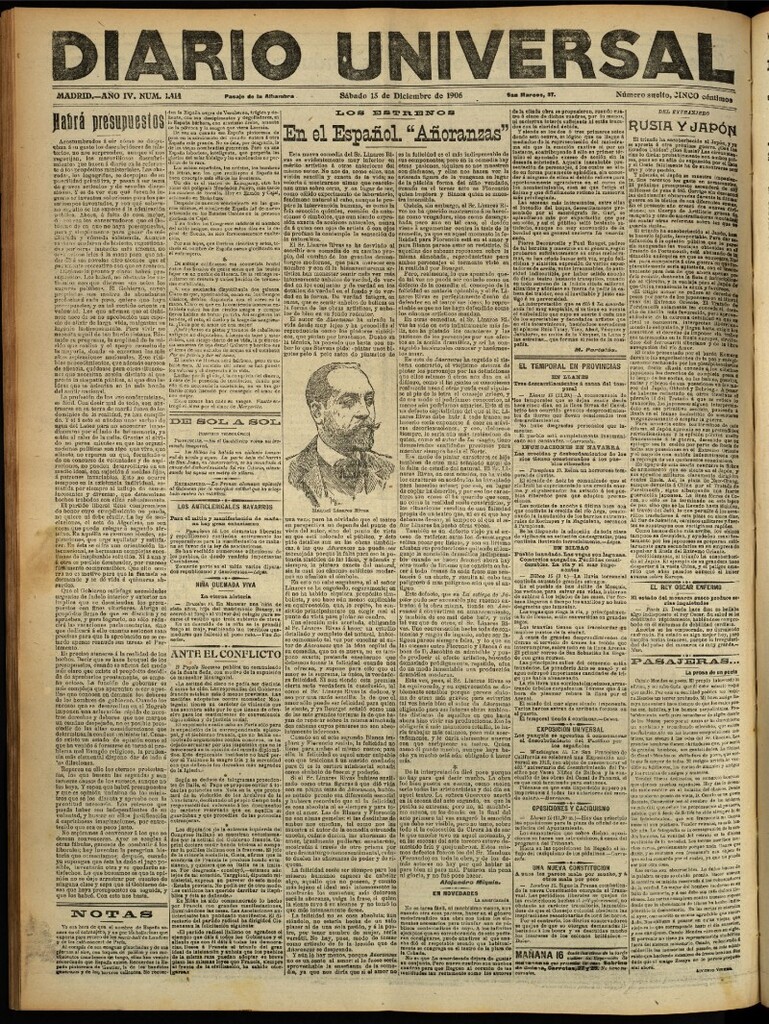 Miniatura de Diario Universal del 15 de diciembre de 1906, edición de tarde