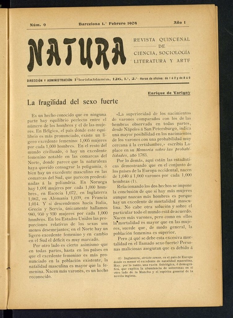 Miniatura de Natura : revista quincenal de ciencia, sociología, literatura y arte del 1 de febrero de 1904