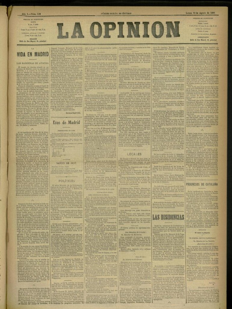 Miniatura de La Opinión del 30 de agosto de 1886, nº 119