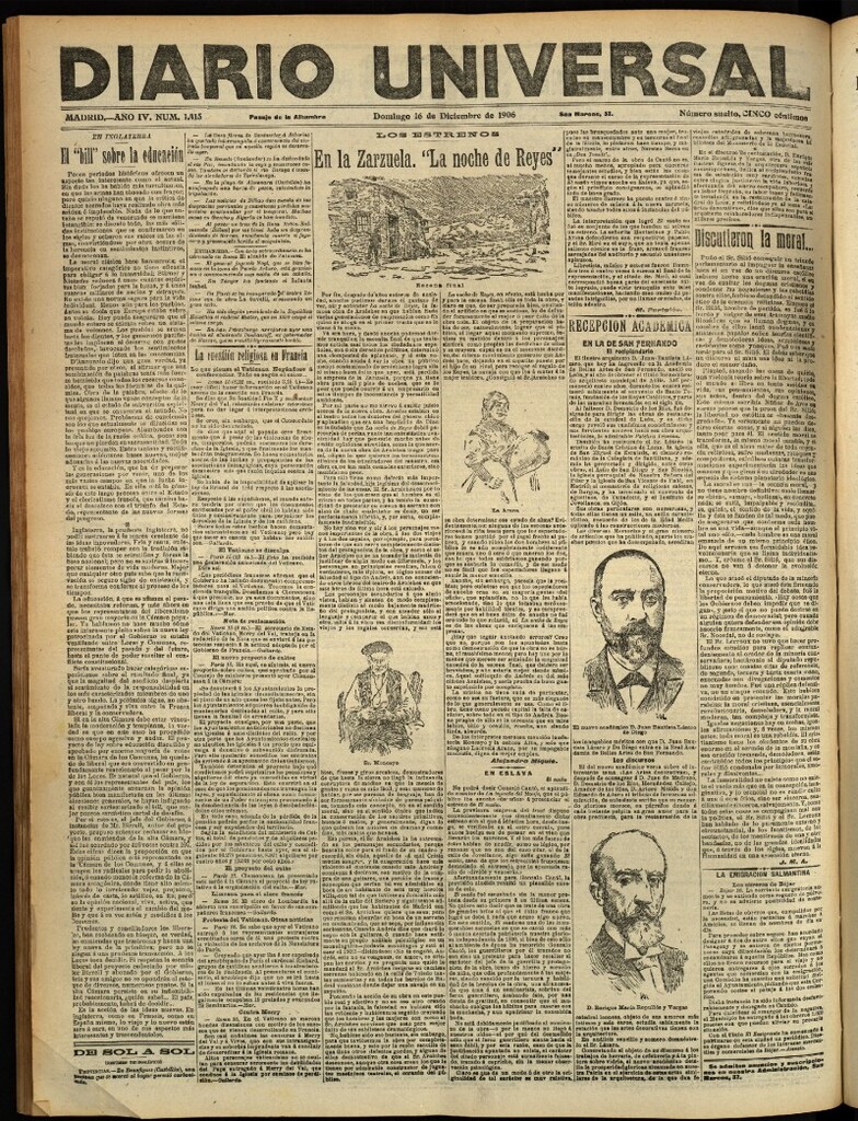 Miniatura de Diario Universal del 16 de diciembre de 1906, edición de tarde