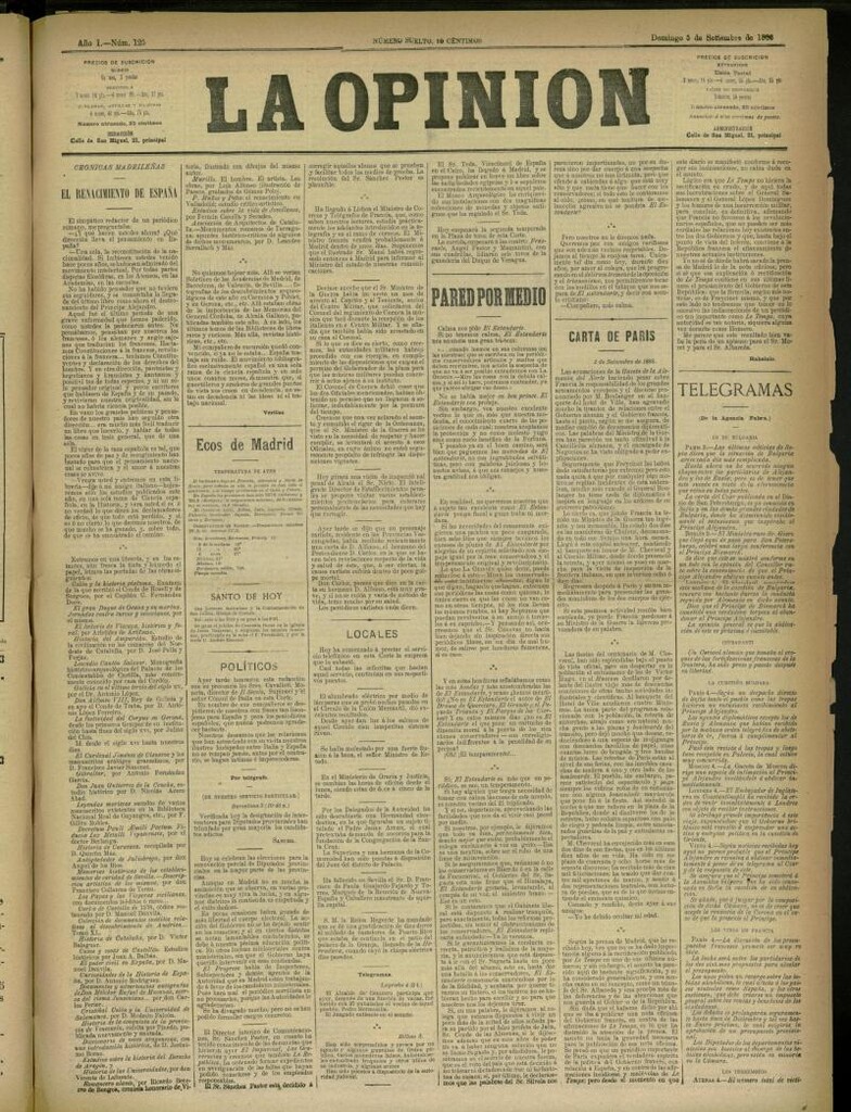 Miniatura de La Opinión del 5 de septiembre de 1886, nº 125