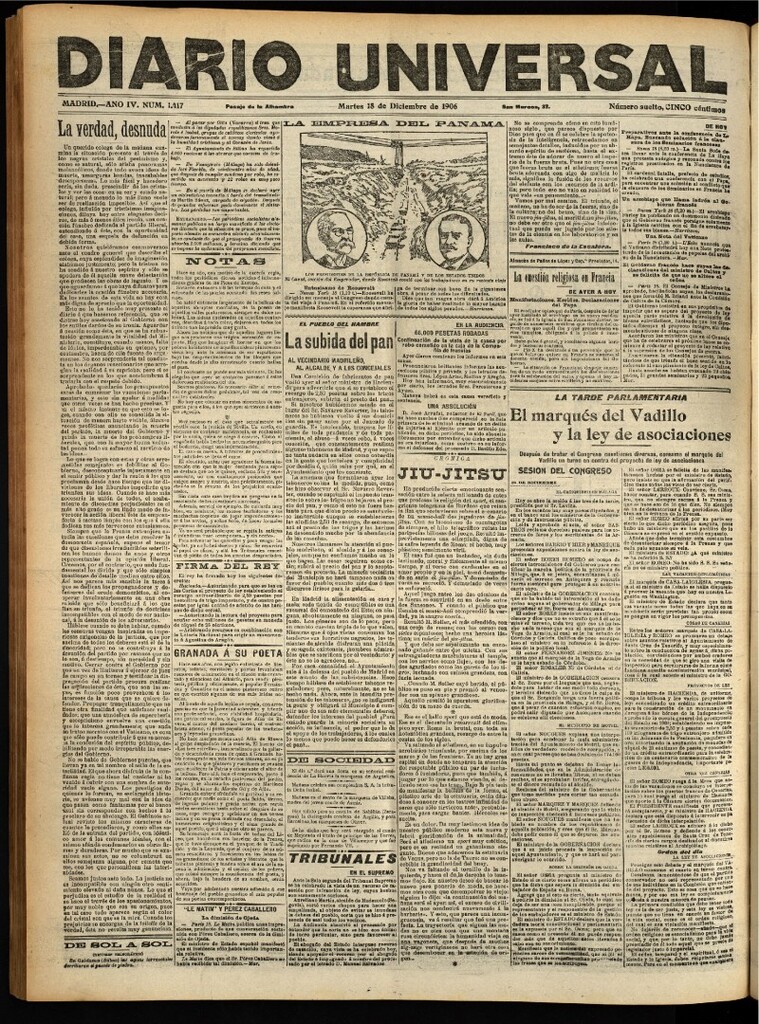 Miniatura de Diario Universal del 18 de diciembre de 1906, edición de noche