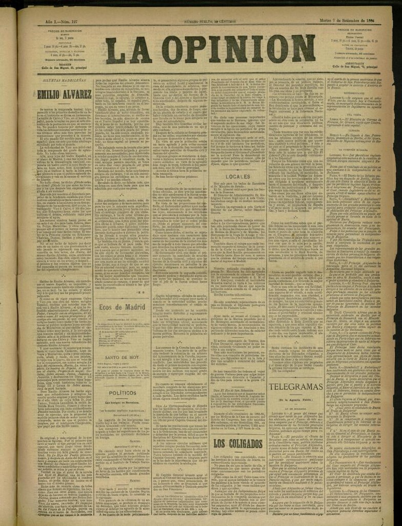 Miniatura de La Opinión del 7 de septiembre de 1886, nº 127