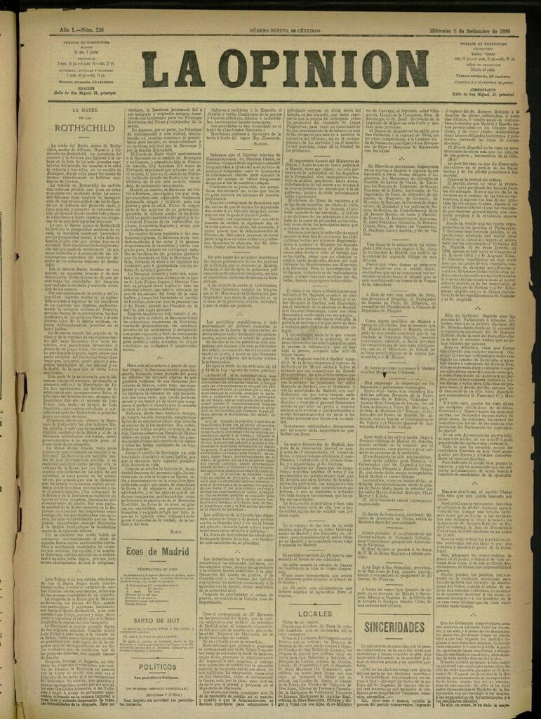Miniatura de La Opinión del 8 de septiembre de 1886, nº 128