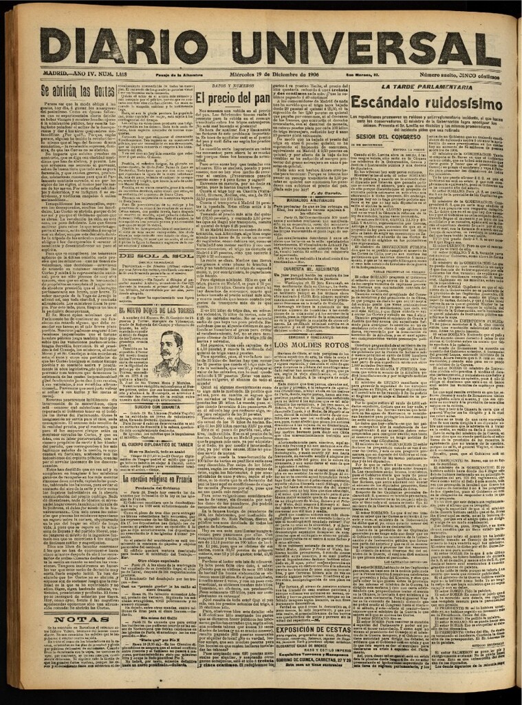 Miniatura de Diario Universal del 19 de diciembre de 1906, edición de noche