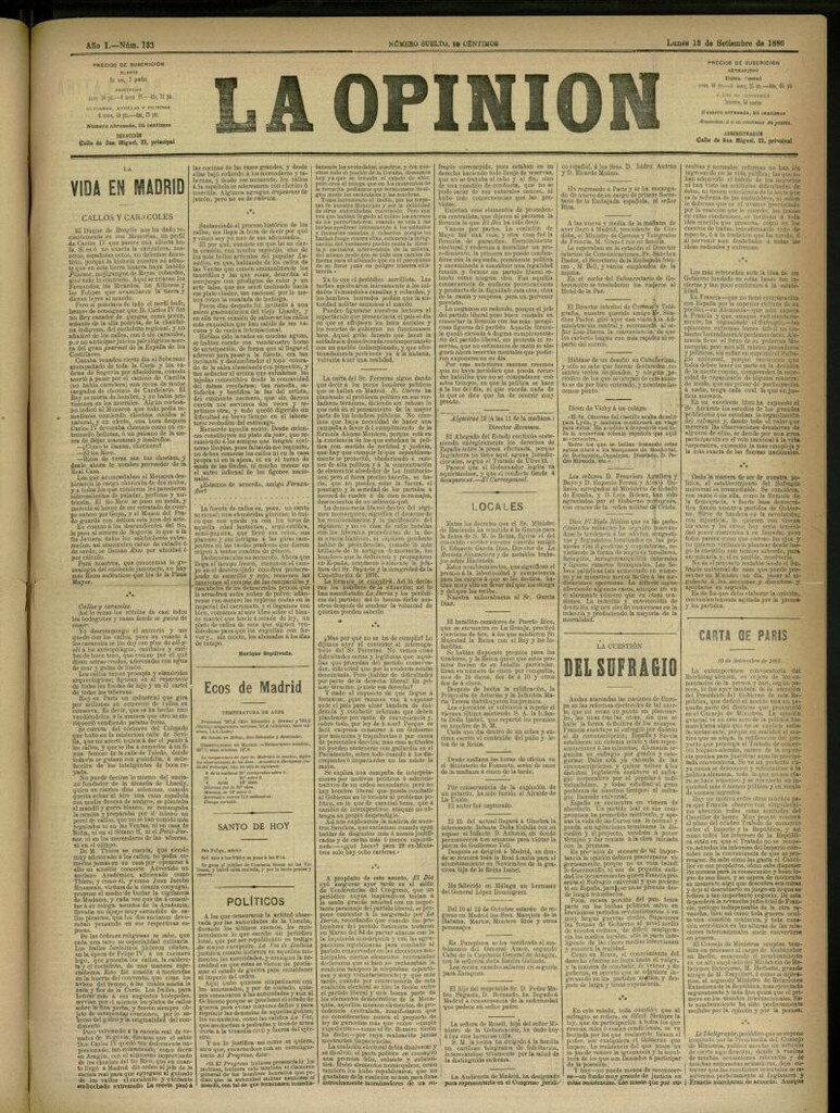 Miniatura de La Opinión del 13 de septiembre de 1886, nº 133