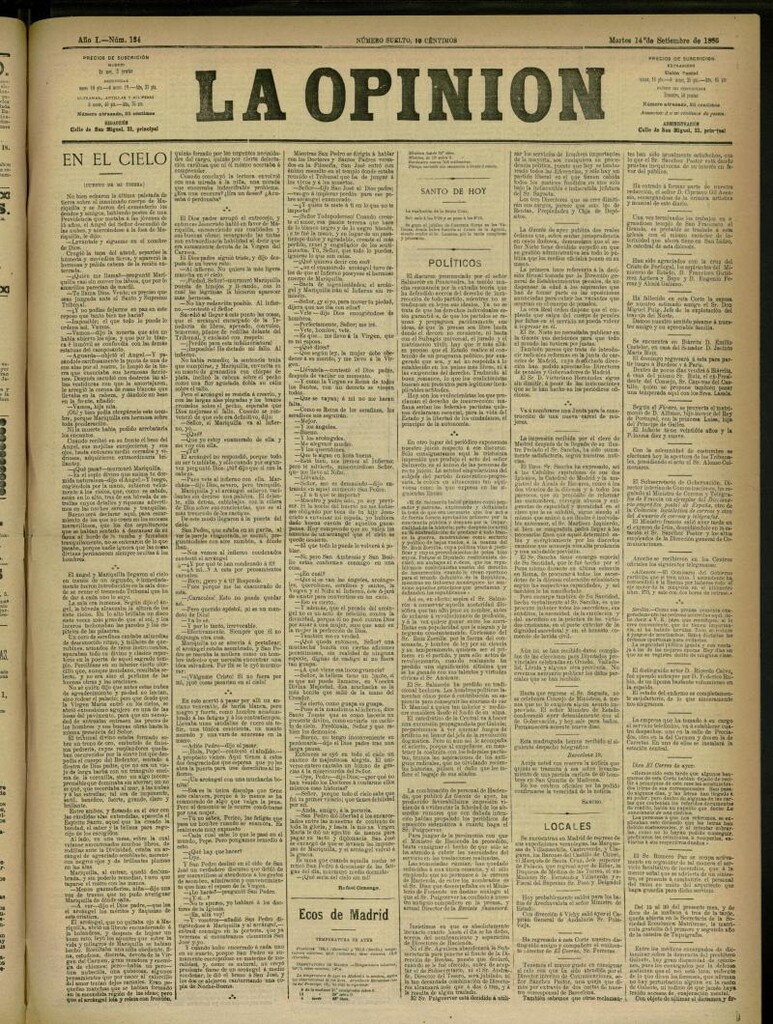 Miniatura de La Opinión del 14 de septiembre de 1886, nº 134