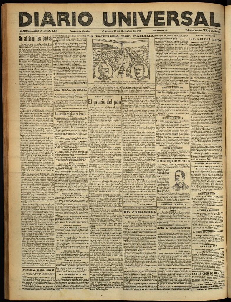 Miniatura de Diario Universal del 19 de diciembre de 1906, edición de tarde