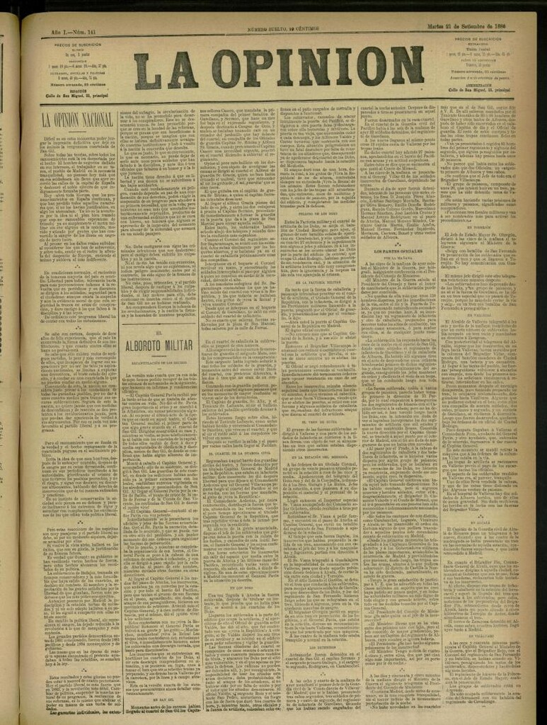 Miniatura de La Opinión del 21 de septiembre de 1886, nº 141