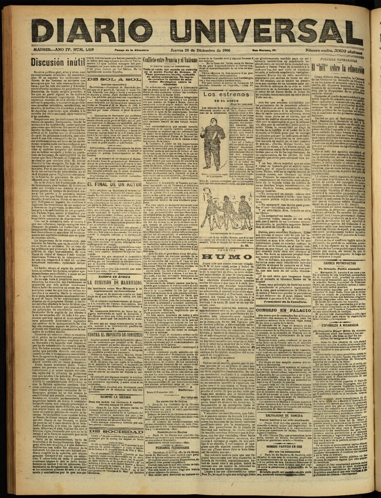 Miniatura de Diario Universal del 20 de diciembre de 1906, edición de tarde