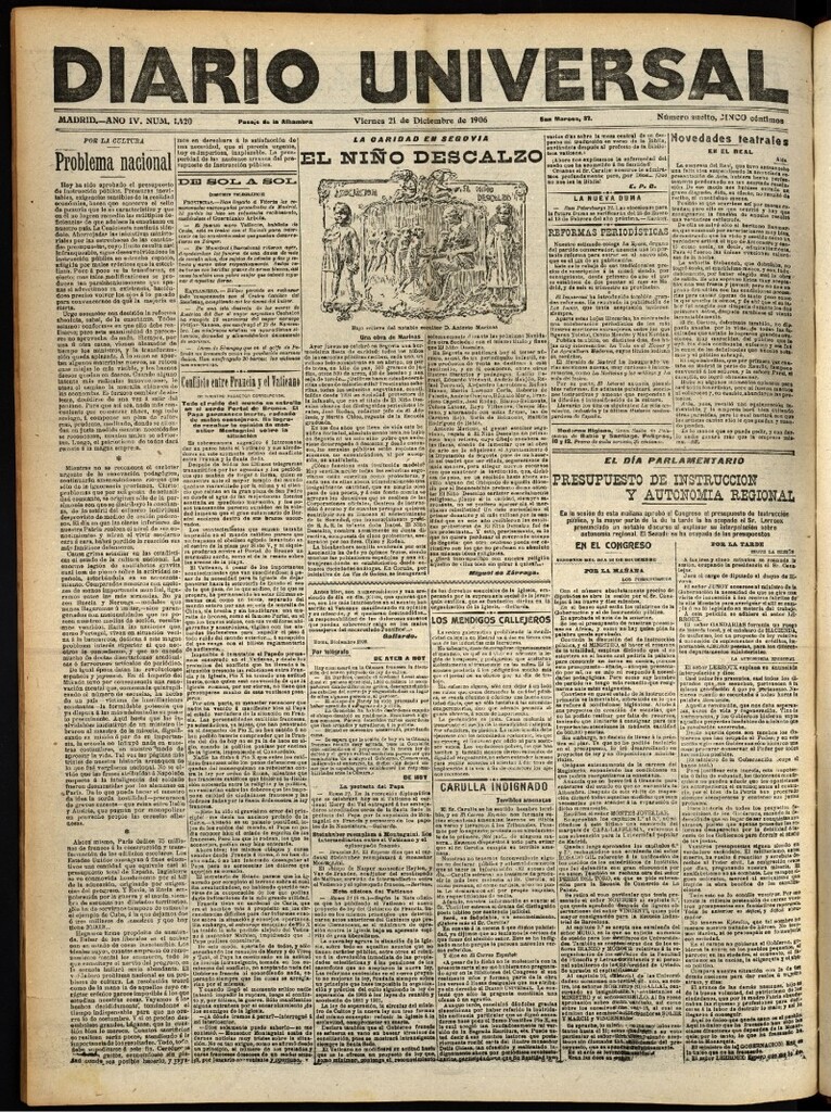 Miniatura de Diario Universal del 21 de diciembre de 1906, edición de noche
