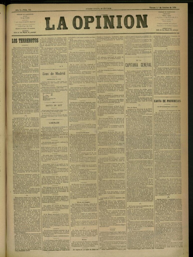 Miniatura de La Opinión del 1 de octubre de 1886, nº 151