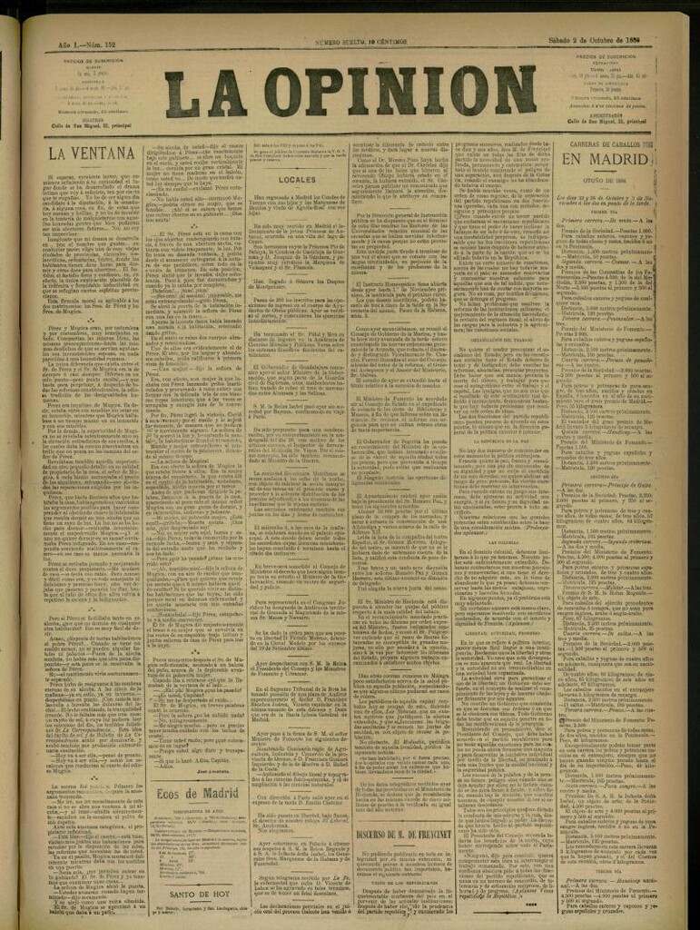 Miniatura de La Opinión del 2 de octubre de 1886, nº 152
