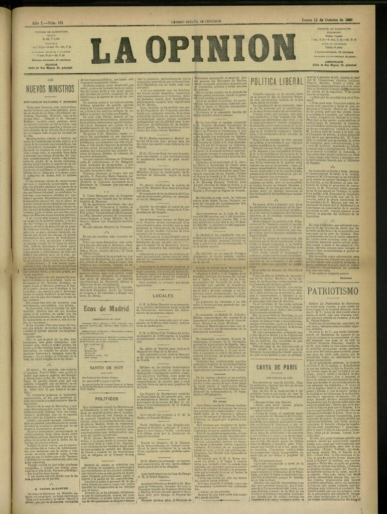 Miniatura de La Opinión del 11 de octubre de 1886, nº 161