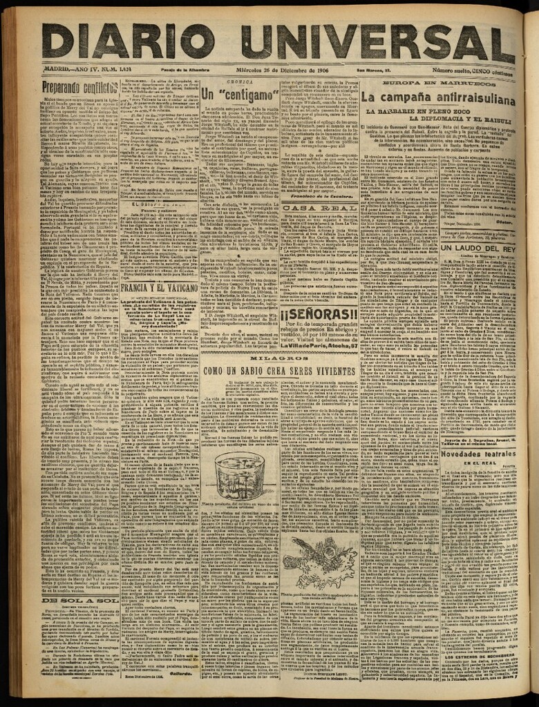 Miniatura de Diario Universal del 26 de diciembre de 1906, edición de tarde