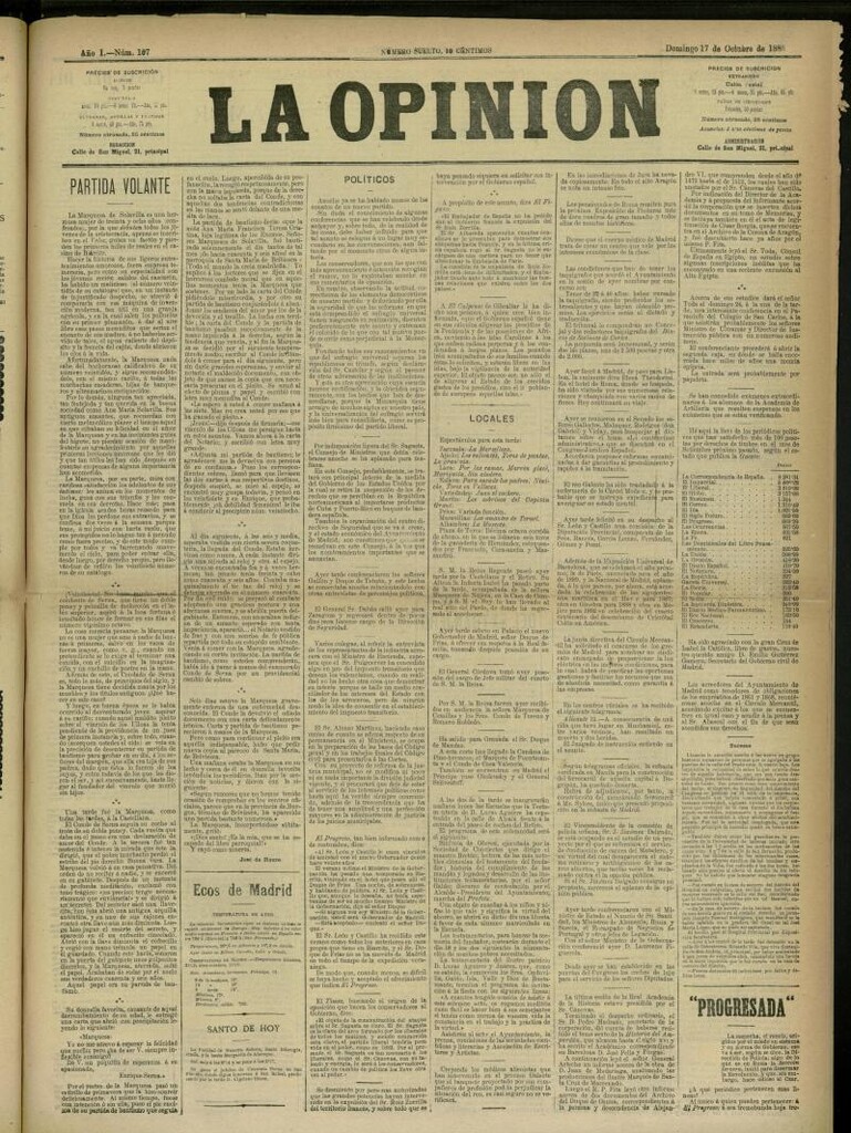 Miniatura de La Opinión del 17 de octubre de 1886, nº 167