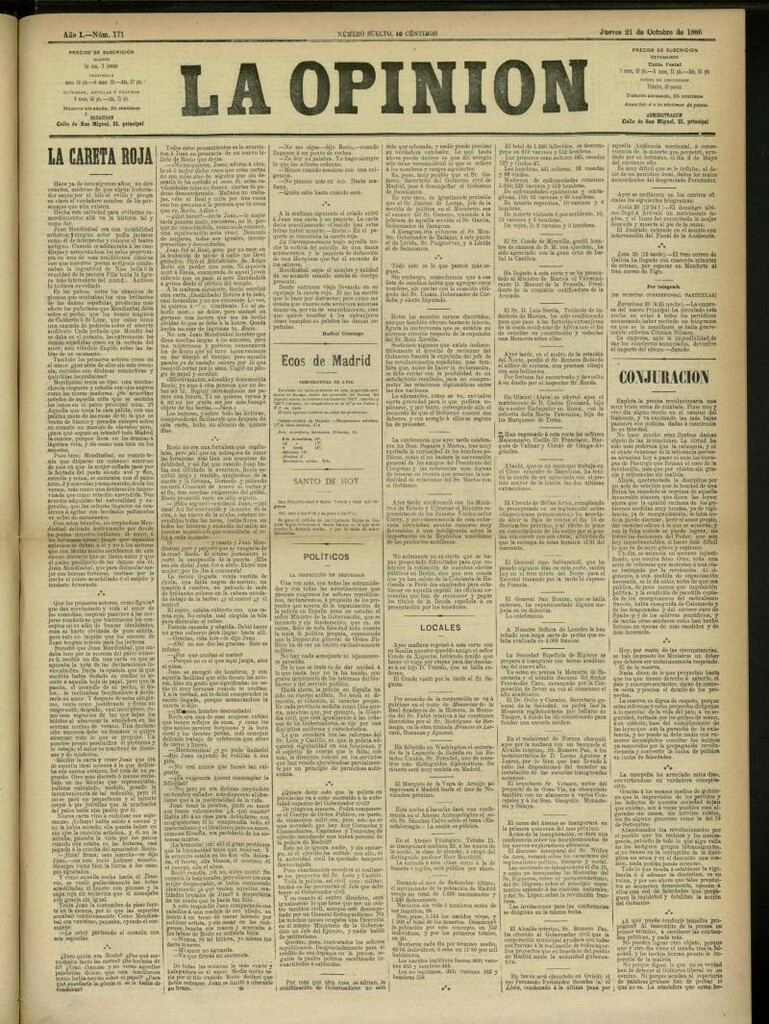 Miniatura de La Opinión del 21 de octubre de 1886, nº 171