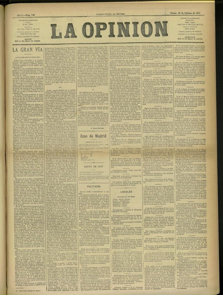 Miniatura de La Opinión del 23 de octubre de 1886, nº 173