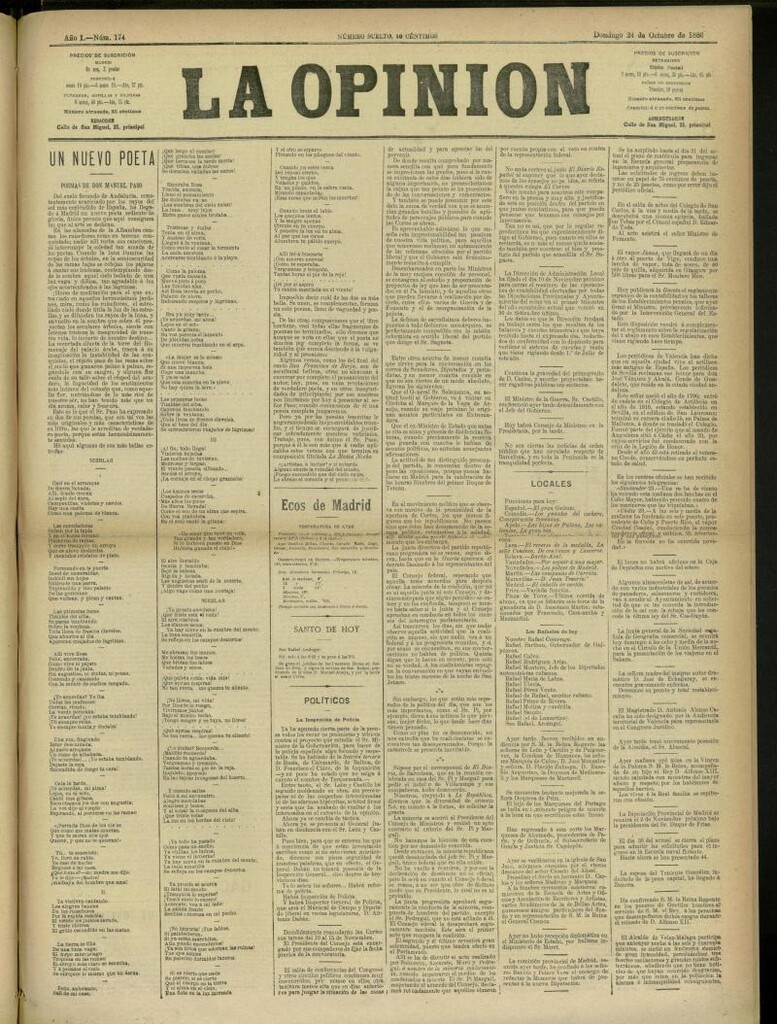 Miniatura de La Opinión del 24 de octubre de 1886, nº 174