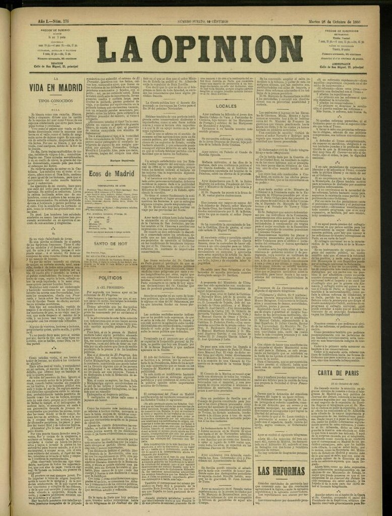 Miniatura de La Opinión del 26 de octubre de 1886, nº 176