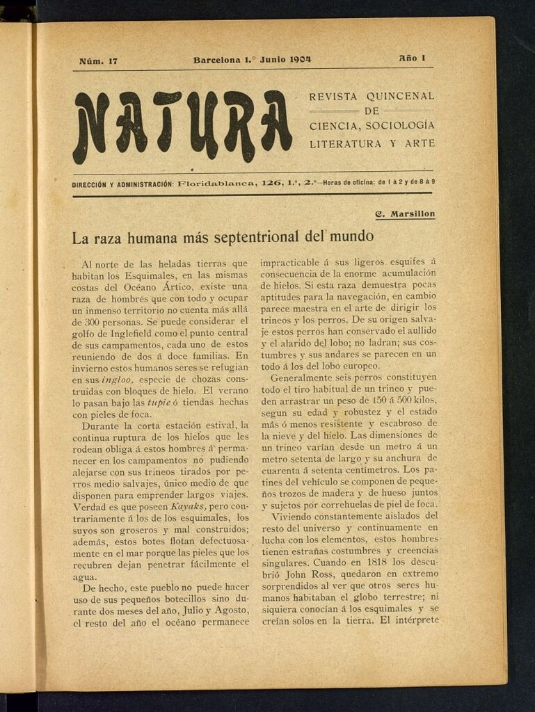 Miniatura de Natura : revista quincenal de ciencia, sociología, literatura y arte del 1 de junio de 1904