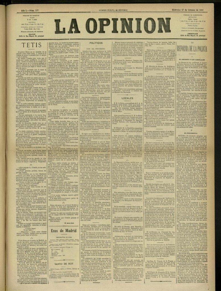 Miniatura de La Opinión del 27 de octubre de 1886, nº 177